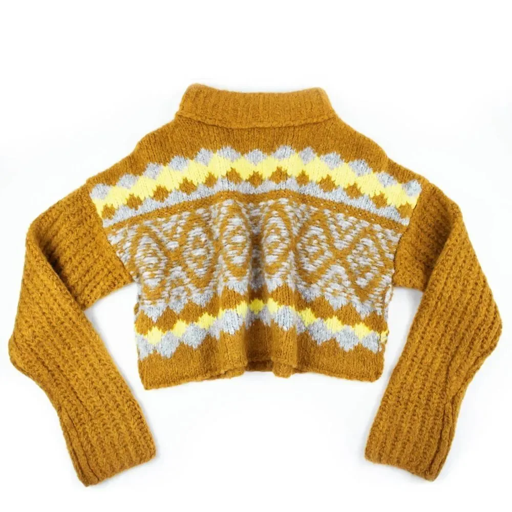 Free People Mustard Wool Mock Neck Cropped Sweater - Picture 2 of 4